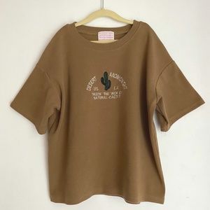BAR SOO Vintage Embroidered Desert Cactus Knit Shirt Camel Brown Size S/M